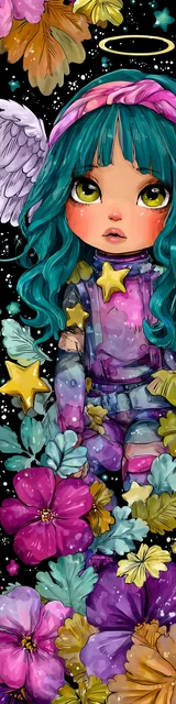 Free kawaii angel bookmark featuring a pretty teal hair kawaii angel